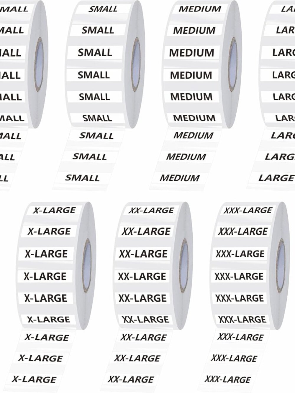 1750 PCS Clear Clothing Size Strip Labels, Tear-Resistant, Residue-Free, Black a